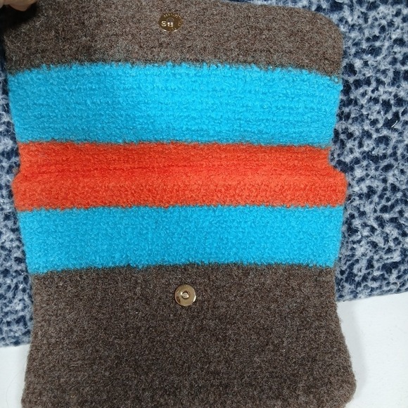 Peace Wool Boho Clutch Hand Bag Snap Button Closure Colorblock 10"x8" - Picture 5 of 10